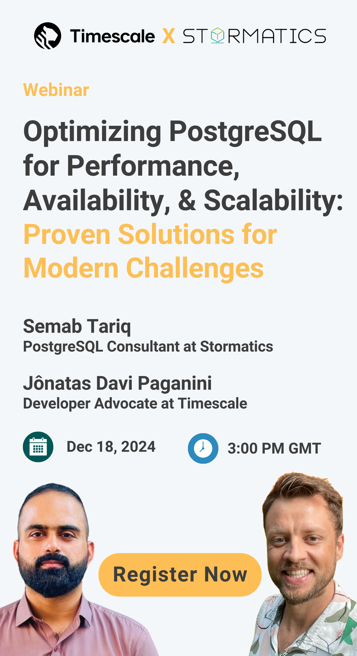 Stormatics and Timescale Postgresql webinar